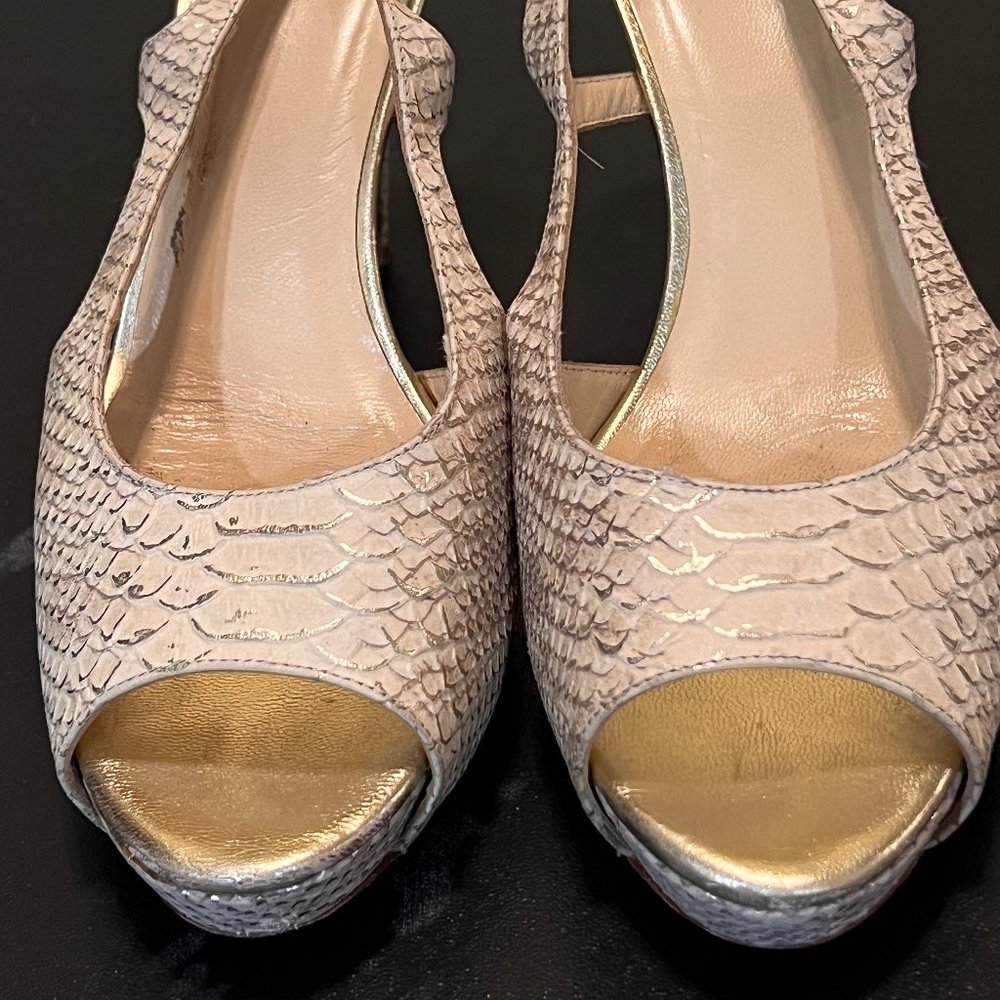 Kate Spade 7.5 Metallic Python Peep Toe - image 2